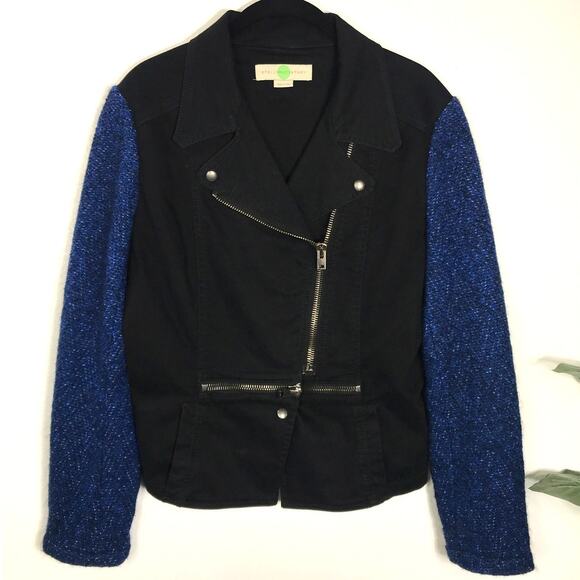 Stella McCartney Black Denim Mixed Blue Wool Sleeves Zip Jacket 44/ Medium - Picture 2 of 11